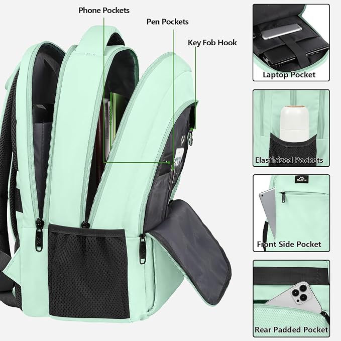MATEIN Mint Green Travel Laptop Backpack, 15.6 Inch Computer Bag for Women | Slim Lightweight, Water Resistant Durable, Anti Theft, Fashion Casual Business Traveling Daypack for College Office - Image 5