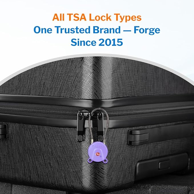 Forge TSA Approved Luggage Locks Ultra-Secure Dimple Key Locks, Cable Lock, for Travel with Zinc Alloy Body- 2 Purple Locks - Image 8