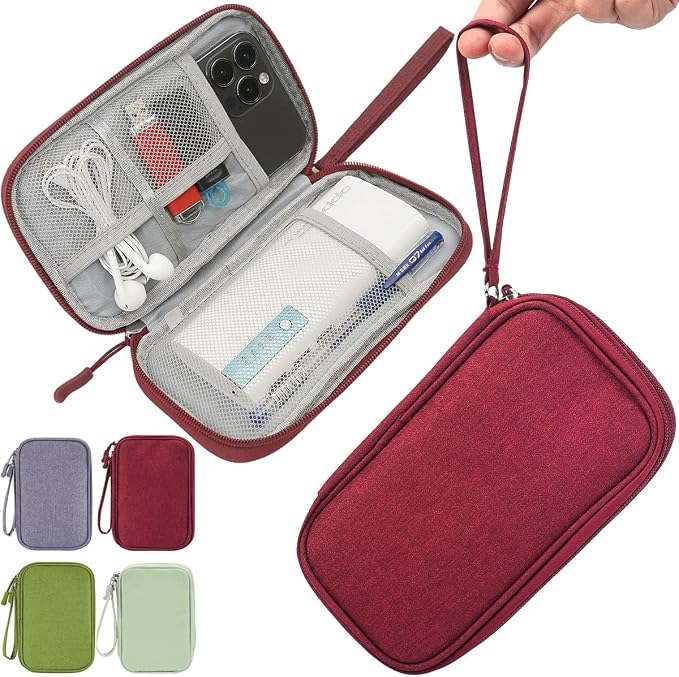CAAORDKSO Electronic Cord Organizer Travel Case, Electronic Organizer Pouch Bag, Cable Organizer bag Pouch Electronic Accessories Case for Cable, Cord, Charger, Phone, Power Bank, Earphone (Wine Red) by Unknown