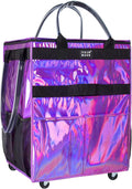 Reusable Grocery Bag with Wheels, Large Glitter Purple Rolling Tote by TOJNMAKE