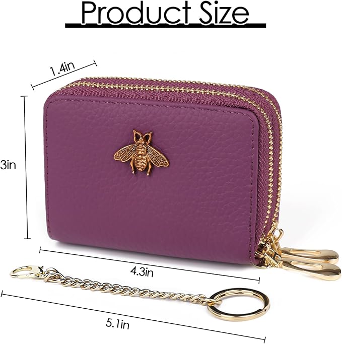 imeetu RFID Credit Card Holder, Small Card Wallet Women, Leather Card Case | Genuine Leather Women's Card & id Cases, Change Coin Purse with Zipper Keychain id Window, 20 Colors & 3 Styles, Daily, Gifts - Image 6