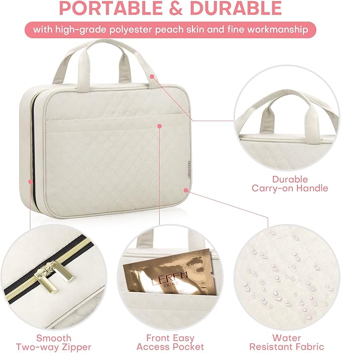 HXLGMD Travel Size Toiletry Bag for Women, Portable Cosmetic Bag with Hanging Hook, Travel Essentials Water-resistant Makeup Organizer for Accessories, Shampoo, Full-size Container, Toiletries - Image 3