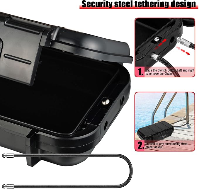 XXL Large Security Lock Box,Outdoor Waterproof Shockproof Travel Safe Lock Box with Removable Wire Rope,4-Digit Combination Safe Box for Dorm,Travel,Beach,Hotel,Car,Home,Office - Image 7