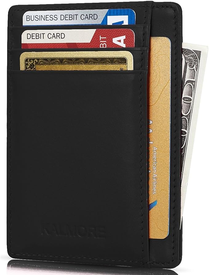 KALMORE Genuine Leather Front Pocket Slim Wallet Credit Card Holder with ID Window by KALMORE