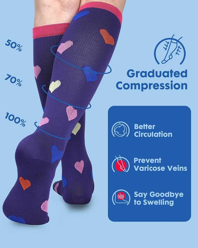 Compression Socks for Women 15-20 mmHg, 2 Pairs | Graduated Support, Knee High Fit, Polyester Stretch, Circulation Comfort, Nurses, Travel, Athletes, Flight, Daily, Patterned - Image 4