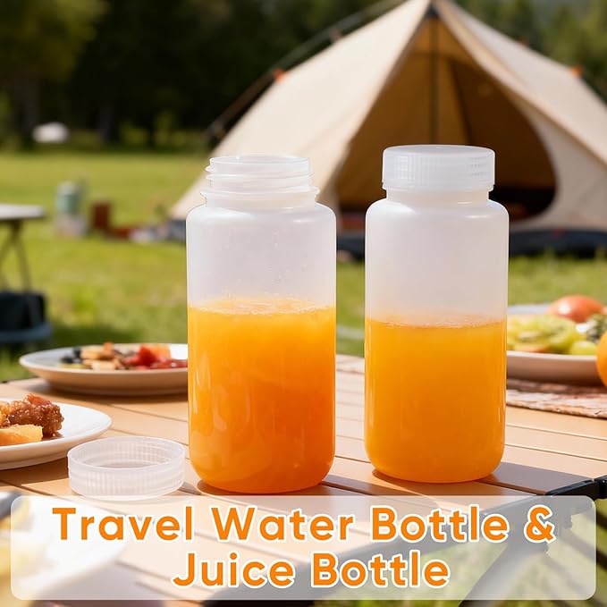 DEMORA 16 oz Plastic Bottles with Lids, Airtight Refillable Wide Mouth Travel Bottles for Toiletries, HDPE Food Grade Plastic Containers for Liquids Pill Water Sample Lab Reagent (Translucent, 2 Pcs) - Image 4