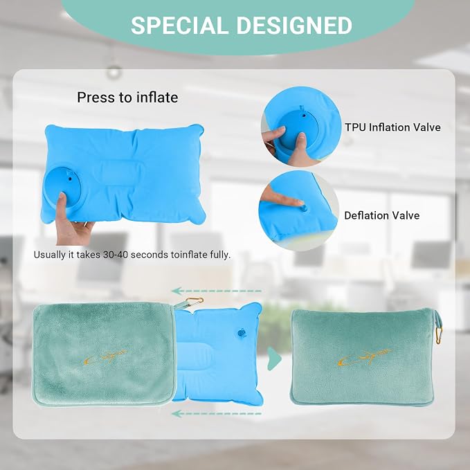 Travel Blanket & Pillow Set, 300 GSM Soft Fleece, 60x43 Inches, 3-in-1 Airplane Blanket, Travel Pillow and Blanket Set, Travel Blanket Airplane Compact with Bag, Travel Essentials,Mint Green - Image 5