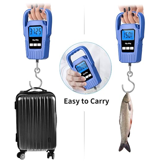 Digital Fish Scale Hanging Scale Fishing Scale,110lb/50kg Luggage Scale,Upgrade Large Handle & Backlit LCD Display, Electronic Balance Digital Fishing Postal Scale,Blue,Fishing Gifts for Men - Image 6