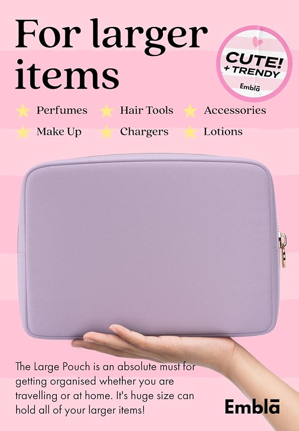 Embla Large Makeup Bag and Waterproof Nylon Travel Toiletry Bag, Large Capacity Cosmetic Zipper Pouch, Lavender - Image 3