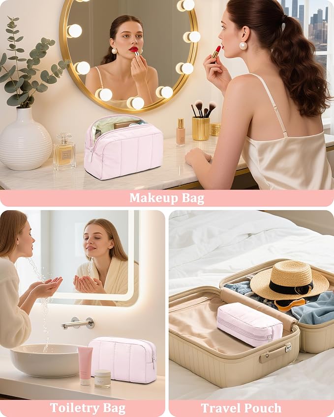 Makeup Bag Cosmetic Bag Travel Toiletry Bag for Women Puffy Padded Cosmetic Pouch Purse Wide-open Makeup Organizer Case Travel Essentials - Image 7