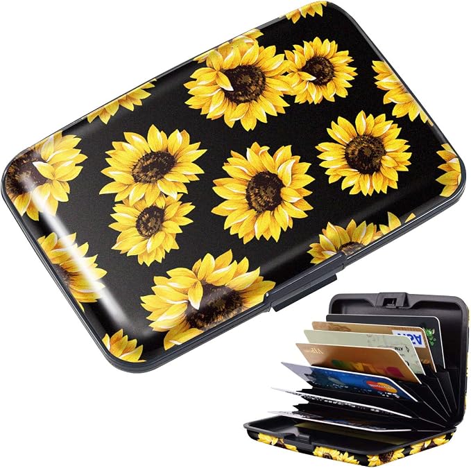 Coco Rossi Credit Card Holder RFID Aluminum Small Mini Wallet Women | Metal Wallet, Business Cards Holder, ID Case, Slim Sleeves, Womens Girls Gift, Carry Proof Wallets for Travel, Sunflower - Image 2