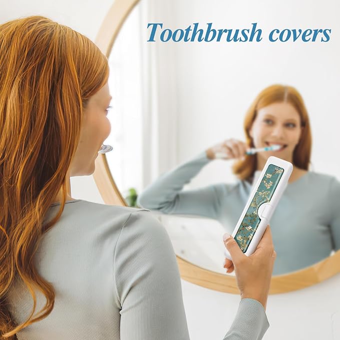 Toothbrush Travel Case - Colorful Pattern, Holder and Covers for Toothbrushes, Includes Tongue Scraper Case - Image 4
