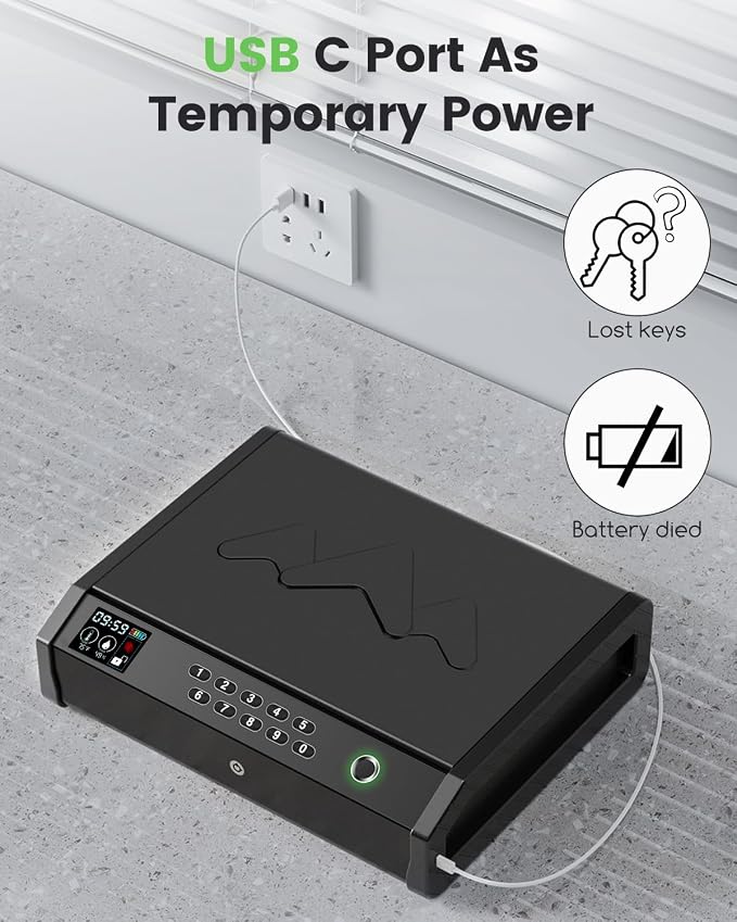 Gun Safe, Biometric Safes for Pistols with LCD Display of Time Battery, Fingerprint Quick Access Handgun Safe Pistol Bedside, Nightstand, Car, 2 Capacity - Image 4
