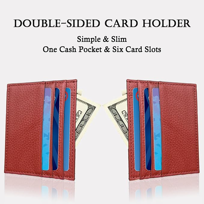 WOXVM Credit Card Holder Wallet RFID Blocking Slim Credit Card Cases Holder Premium Leather Minimalist Front Pocket Small Wallet with 6 Card Slots and 1 Pockets for Men Women (Red) - Image 4