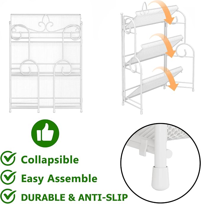 YIUKEA Bathroom Counter Organizer - Spice Rack Countertop 3 Tier Counter Shelf Organizer for Bathroom Kitchen Bedroom Foldable White - Image 3