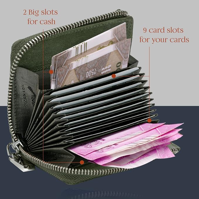 HORNBULL Steve RFID Blocking Leather Wallet for Men | Vertical Credit Debit Card Holder, Zip Around Wallet (Olive Card Holder) - Image 6