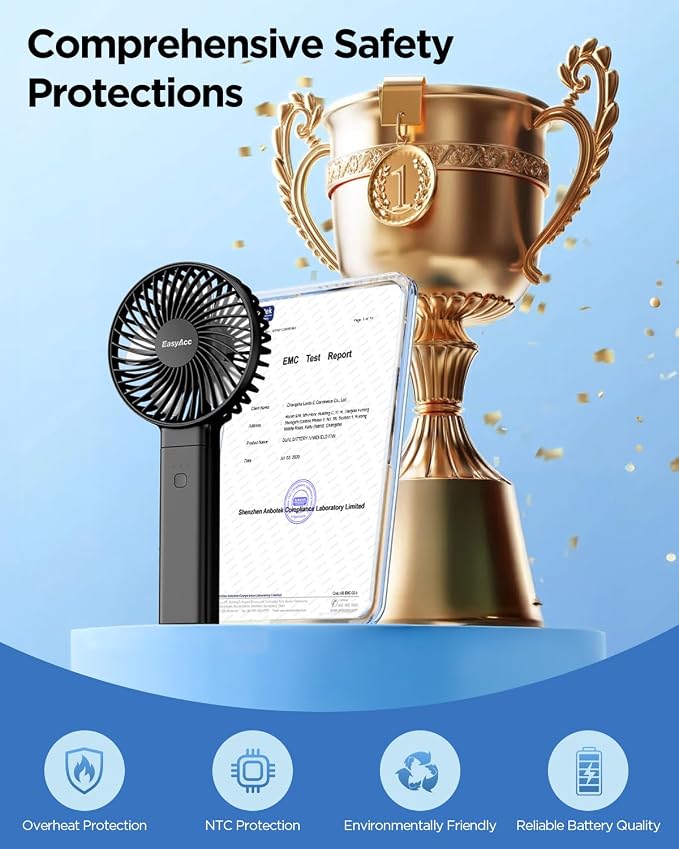 EasyAcc Personal Fans Portable Rechargeable, Washable Guard + Powerful + 180°Foldable + Professional ODM Fan + Durable, 4 Speeds Portable Cooling Fan for Travel Outdoor Office - Image 2