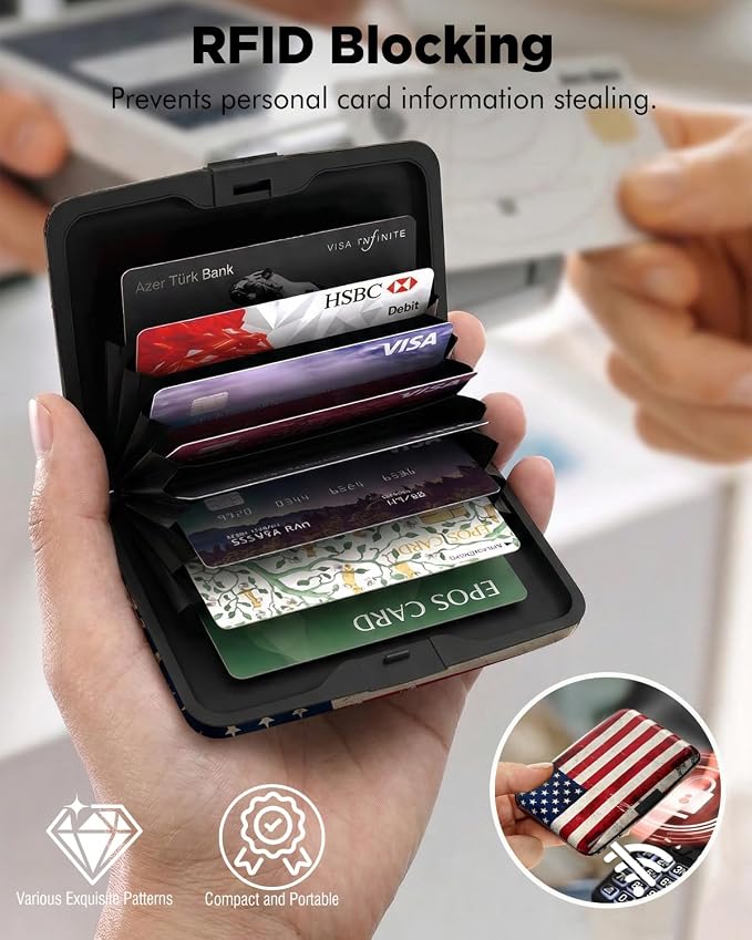 Maicican RFID Blocking Aluminum Credit Card Holder | Slim Metal Wallet for Women & Men, Business Card Case for Travel, Fits Front Pocket, Card holder wallet - American flag - Image 2