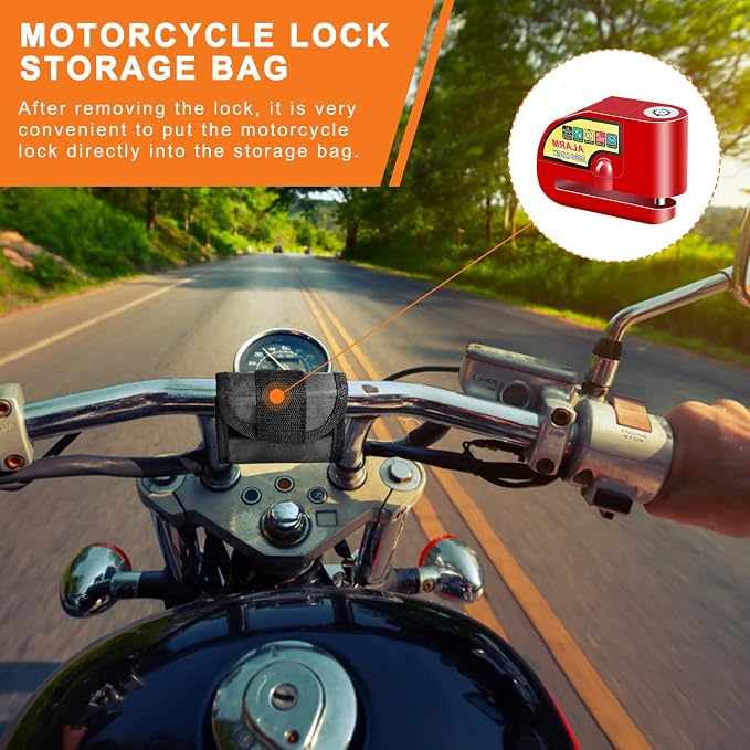Motorcycle Alarm Disc Brake Lock, Motorcycle Locks Anti Theft Security Wheel Disc Lock Waterproof 110dB Alarm Sound with 5ft Reminder Cable Keys and Carry Pouch for Motorbike Bike Scooter - Image 7