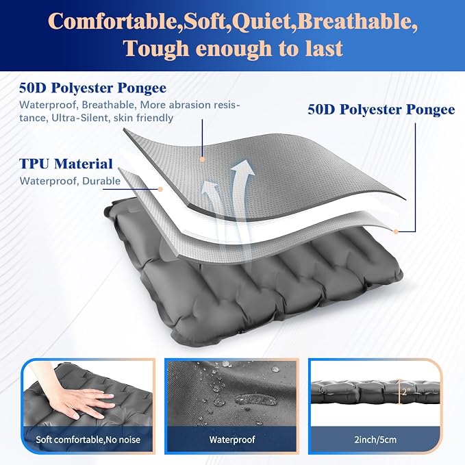 HiiPeak Inflatable Seat Cushion, Lightweight Compact Stadium Seat Pad Camping Air Seat Cushion By Hand Inflation for Bleachers Backpacking Hiking Airplane Office Car Sports Events Concert - Image 7