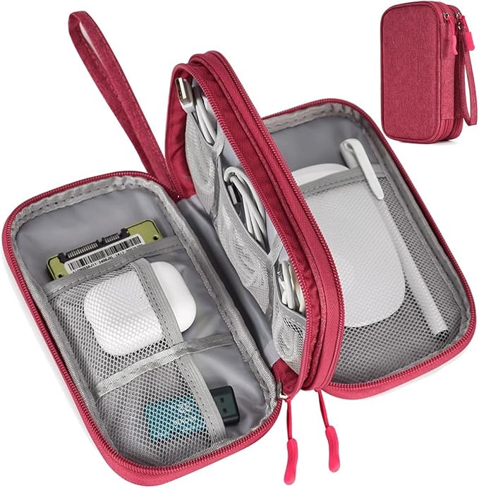CAOODKDK Electronic Organizer Travel Cable Accessories Bag, Electronic Organizer Case, Waterproof Electronic Accessories Organizer Bag for Power Bank, Charging Cords, USB Cable (Rose Red) by Unknown