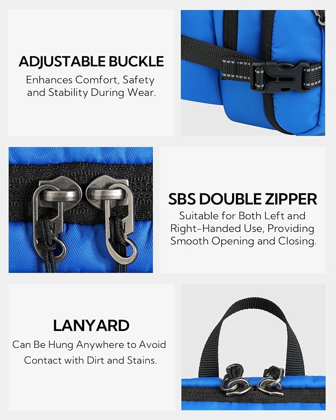 WATERFLY Fanny Pack Waist Bag: 3L Large RFID Anti-Theft for Travel | 180-Degree Opening Design, 5 Pockets, Nylon, Reflective Webbing, Adjustable Buckles, Hiking Daily Use, Women Men - Image 5