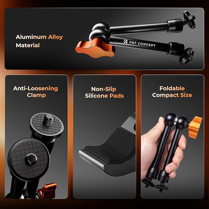 K&F CONCEPT 9.8" Magic Arm Clamp Kit with 1/4" & 3/8" Thread Screw | 360° Ball Heads Camera Mount for Monitor, Flash, LED Light, Microphone, Camera Cage, Action Camera, MS32 - Image 4