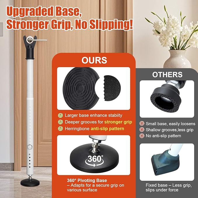 2 Pack Door Security Bar - Heavy Duty Burglar Door Stopper Stick,360° Pivoting Anti-Slip Base,21-52" Barricade Safety Lock Jammer for Front,Basement Doors, Sliding Window, Home Apartment Protection - Image 3