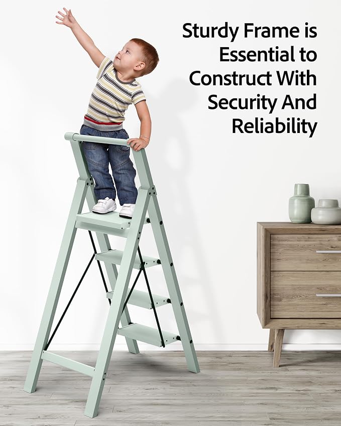 Taranta 4 Step Ladder,Aluminum Step Stool Foldable-Fairyland Green | Lightweight Folding Ladder with Convenient Handgrip,Wide Top Pedal,330lbs Capacity Stepladder for Home,Office,Kitchen - Image 5
