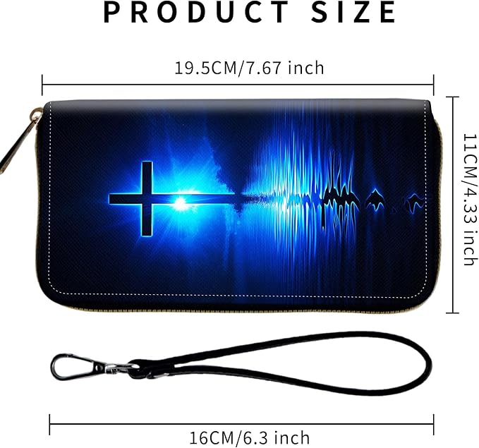 Wallet,Leather Long Wallet Suitable For Ladies And Teenagers - Detachable Wristband + RFID Travel Wallet With Card Slot - Blue Water Cross - Image 2