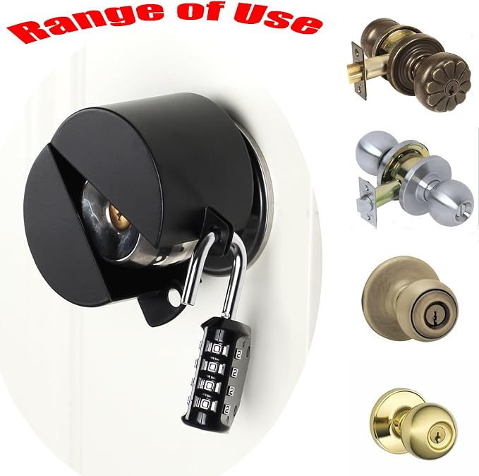 Door Knob Lock Out Device, Metallic Black，Without Drilling(Password Lock) Door Handle Lock,Cover to Disable The Doorknob/Faucet, Prevents Turning of Door Knob and Access to Keyhole，Childproof - Image 4