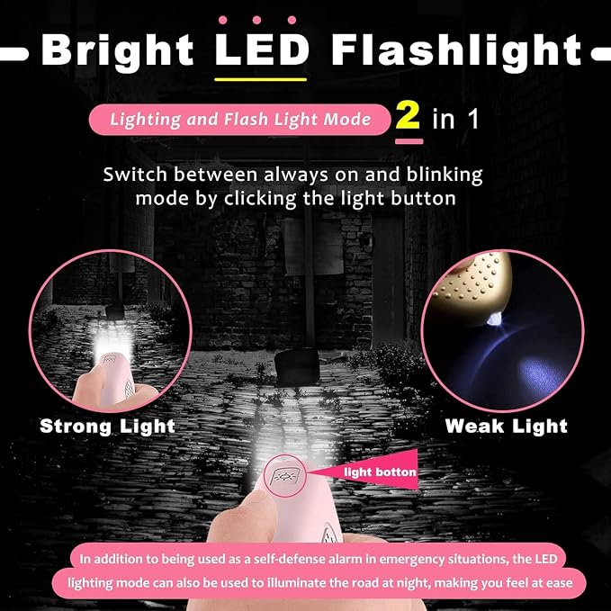 Hion Personal Safety Alarm for Women, 2 Pack Rechargeable 130dB Self Defense Alarm Keychain with LED Flashlight, Emergency Safe Sound Security for Children Elderly, Black+Blue - Image 4