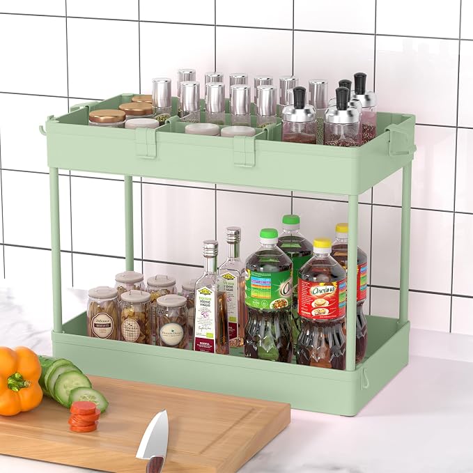 3 Tier Rolling Cart with Wheels, Storage Craft Art Trolley Organizer Serving, 3 Hanging Baskets Easy Assembly, for Office, Living Room, Kitchen, Green - Image 6
