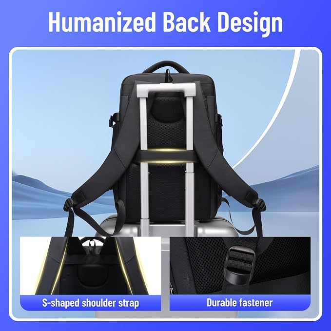 JODEBES 35L-50L Expandable Business Laptop Backpack, Waterproof - Black | Fits 17" Laptop, Daypack with Breathable Back Panel for Men & Women, TSA Carry On Bag for Travel & Work Commuting - Image 7