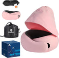 Travel Pillow - Hooded Neck Pillow Airplane Memory Foam Filling | for Plane, Office, Cars Sleeping, Road Trip, Long Flights Essentials, Includes Eye Mask & Earplugs (Pink) by Vzpeun