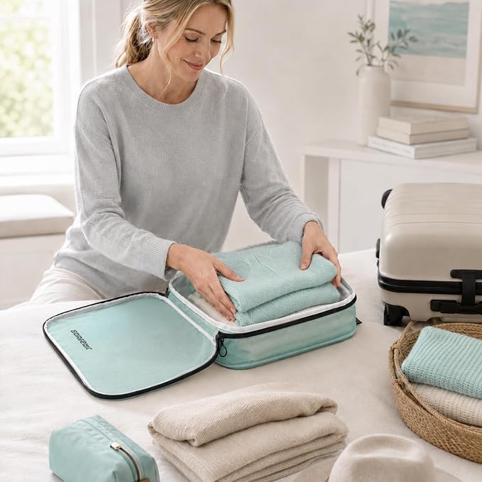 4 Pack Ultralight Compression Packing Cubes for Travel, Cyan | 100D Composite Nylon, Translucent Design, Water Repellent and Tear-resistant, Odor and Dust Protection, Compression Reliable - Image 7