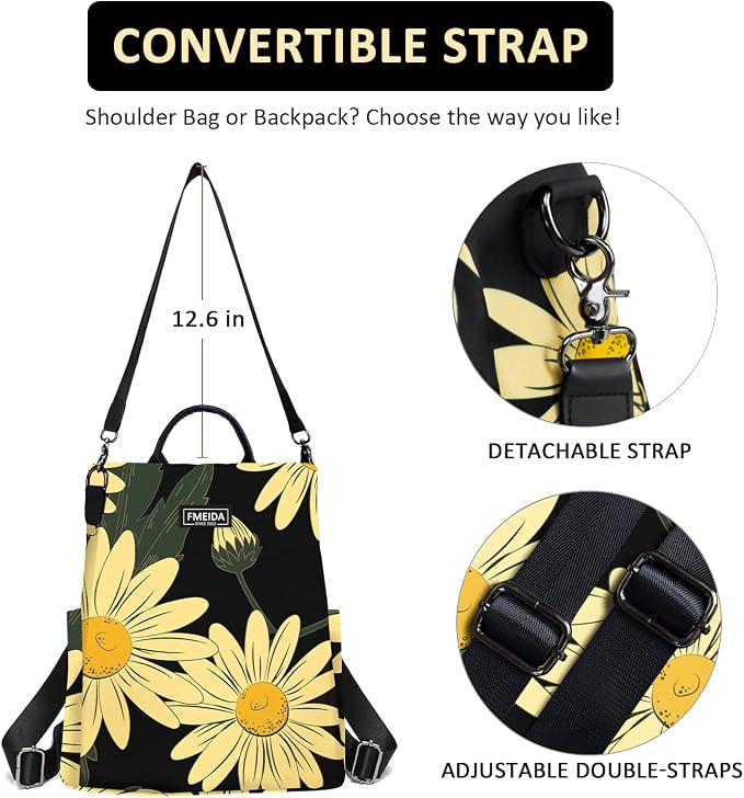 Backpack Purse for Women - Travel Anti-Theft Backpacks Nylon Waterproof Daypack College Bookbag Shoulder Bag Sunflower | Hidden Back Zipper Opening, Compact Travel Size,Summer Sunflower Purse, Daypack for College Work, Fits 13-inch laptop - Image 3