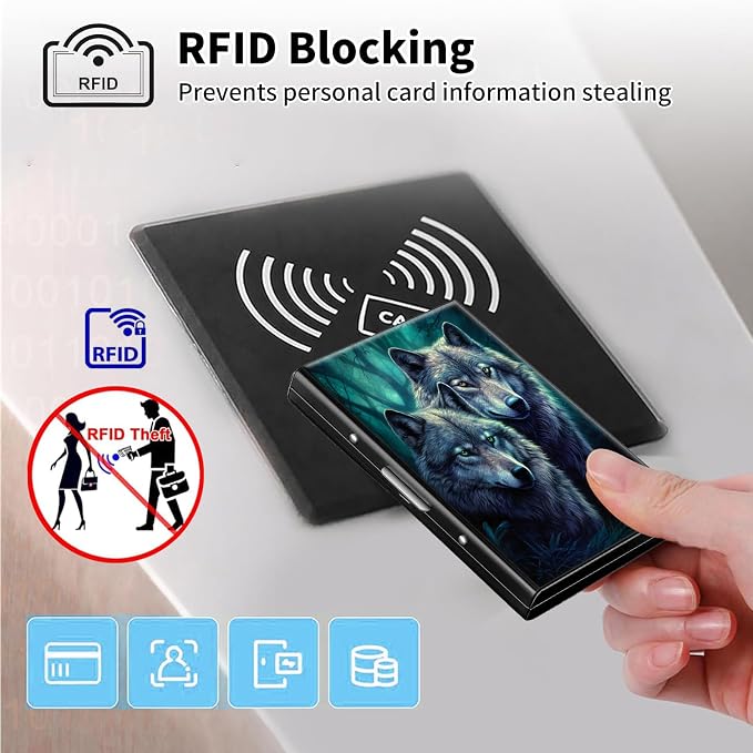 Metal Wallet,Credit Card Holder for Women Men,RFID Blocking Card Holder Wallet Mini Slim Aluminum Wallet ID Case Hard Card Case Business Card Holder Case,Wolf Forest - Image 3