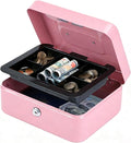 Kyodoled Medium Cash Box with Money Tray,Small Safe Lock Box with Key, Drawer,7.87"x 6.30"x 3.54" Pink by KYODOLED