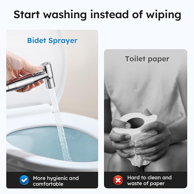 Arofa Handheld Bidet Sprayer, Bidet Attachment for Toilet, Chrome | Adjustabel Water Pressure, Leak-Free Hose, Fits Two-Piece Toilets, Feminine/Baby/Pet Wash, Cloth Diaper Rinse, Easy Install - Image 2