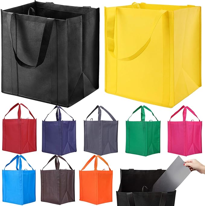 NERUB 10 Pack Reusable Reinforced Handle Grocery Bags - Heavy Duty Large Shopping Totes with Thick Plastic Bottom can hold 40 lbs by NERUB