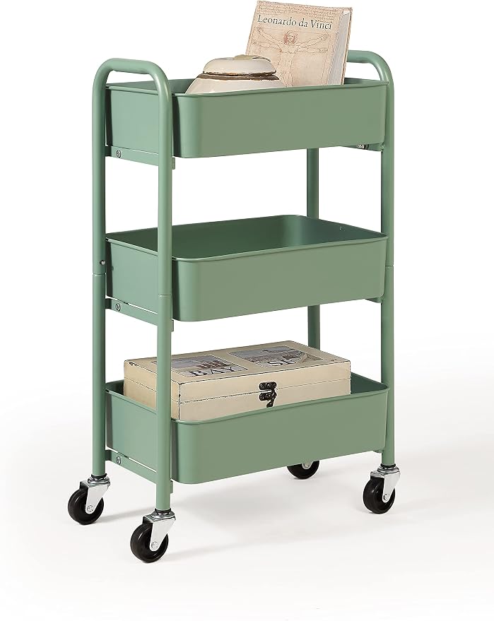 SunnyPoint 3-Tier Delicate Compact Rolling Metal Storage Organizer - Mobile Utility Cart Kitchen/Under Desk Cart with Caster Wheels - Turq (15.35" X 10.24" X 26.8"H) by SunnyPoint