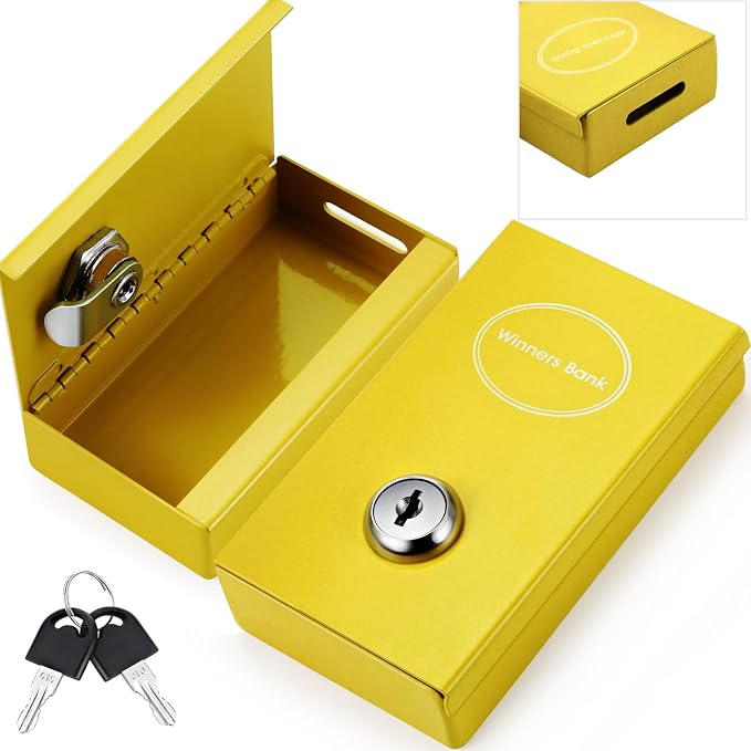 Reallnaive 1 Pack Metal Box for Gamblers Pocket Sized Winner Bank Casino Cash Box with 2 Keys Portable Casino Money Safe strongbox for Cash Saving Go Home Money Gifts(Gold,Classic) by Reallnaive