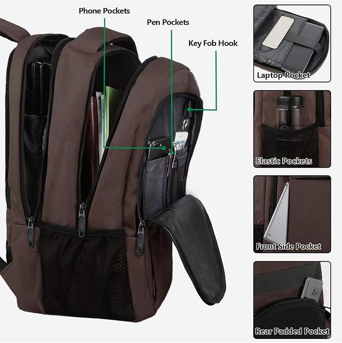 MATEIN Brown 32L Laptop Backpack, 15.6 Inch Water Resistant Work School Bag | Sturdy Casual Daypack, Carry On Underseat Personal Item Bag, Travel Luggage Backpack for Airlines, Hidden Anti Theft Pocket - Image 6