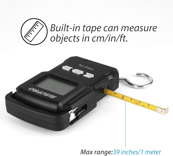 RISEPRO® 75Kg / 165Lb Digital Fish Scale with 39 Inch Ruler Electronic Luggage Balance Fishing Postal Hanging Hook Scale WHA08 - Image 4