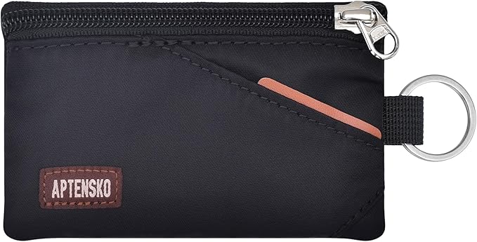 RFID Blocking Travel Wallet with Adjustable Lanyard, Small Nylon Zipper Pouch and Badge Holder for ID, Credit Cards, Cash, Keys, Commuters (Black) by APTENSKO
