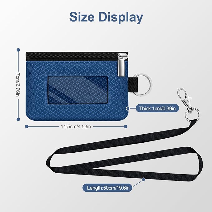 Minimalist RFID Blocking Small Wallet with ID Window,WaterResistant Zip Id Case Wallet with Lanyard Keychain for Cards,Cash,Travel,Women,Men (Electric Blue) - Image 5