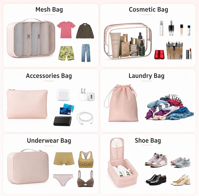 8 Set Packing Cubes for Travel with Clear Toiletry Bag, Durable Luggage Packing Organizers, Carry-On Accessories, TSA Approved See-Through Cubes, Space-Saving Storage Bags, Gifts for Women - Image 5