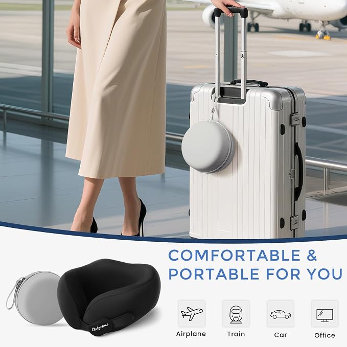 Travel Neck Pillow for Airplane, Neck Travel Pillow, Upgraded Soft 100% Pure Memory Foam - Lightweight and Stowable - Ergonomic Design for Long Flights, Car, Train, Office Use - Image 5