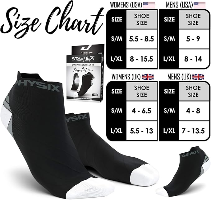 Physix Gear Short Compression Socks for Men & Women - Best Low Compression Socks Women & Men Ankle Socks with Arch Support - Image 4